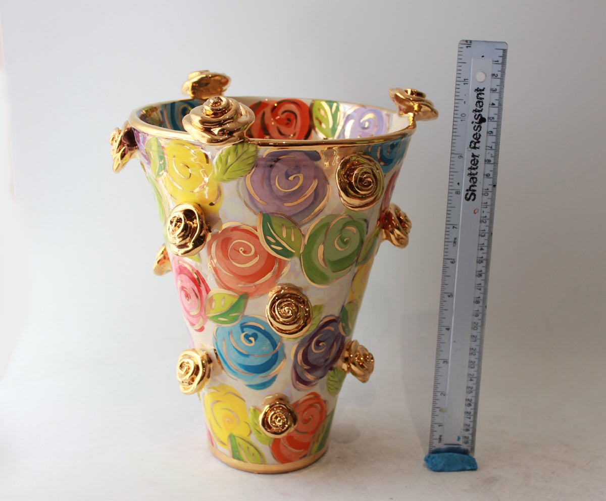 Large Flared Rose Studded Vase in Pastel Block Rose