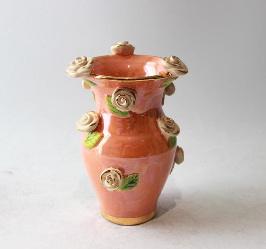 Small Rose Studded Vase in Iridescent Orange
