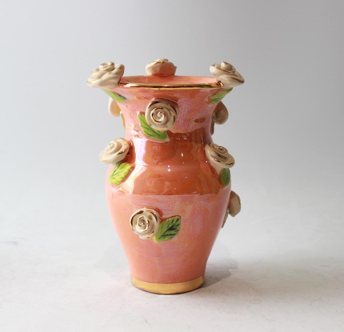 Small Rose Studded Vase in Iridescent Orange