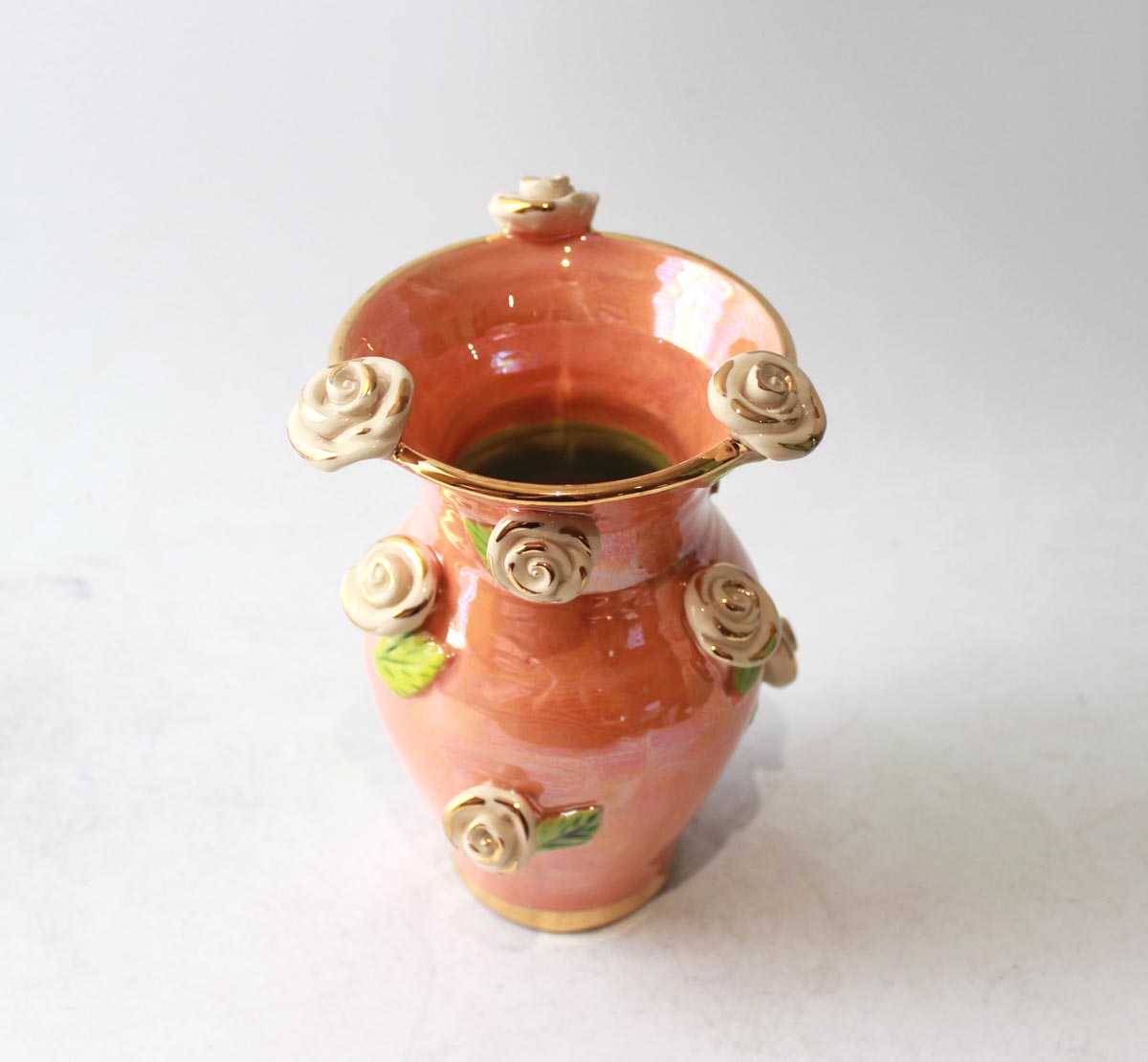 Small Rose Studded Vase in Iridescent Orange