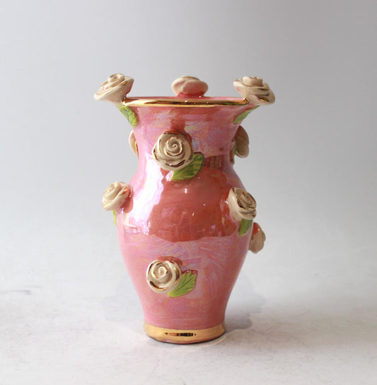 Small Rose Studded Vase in Iridescent Pink