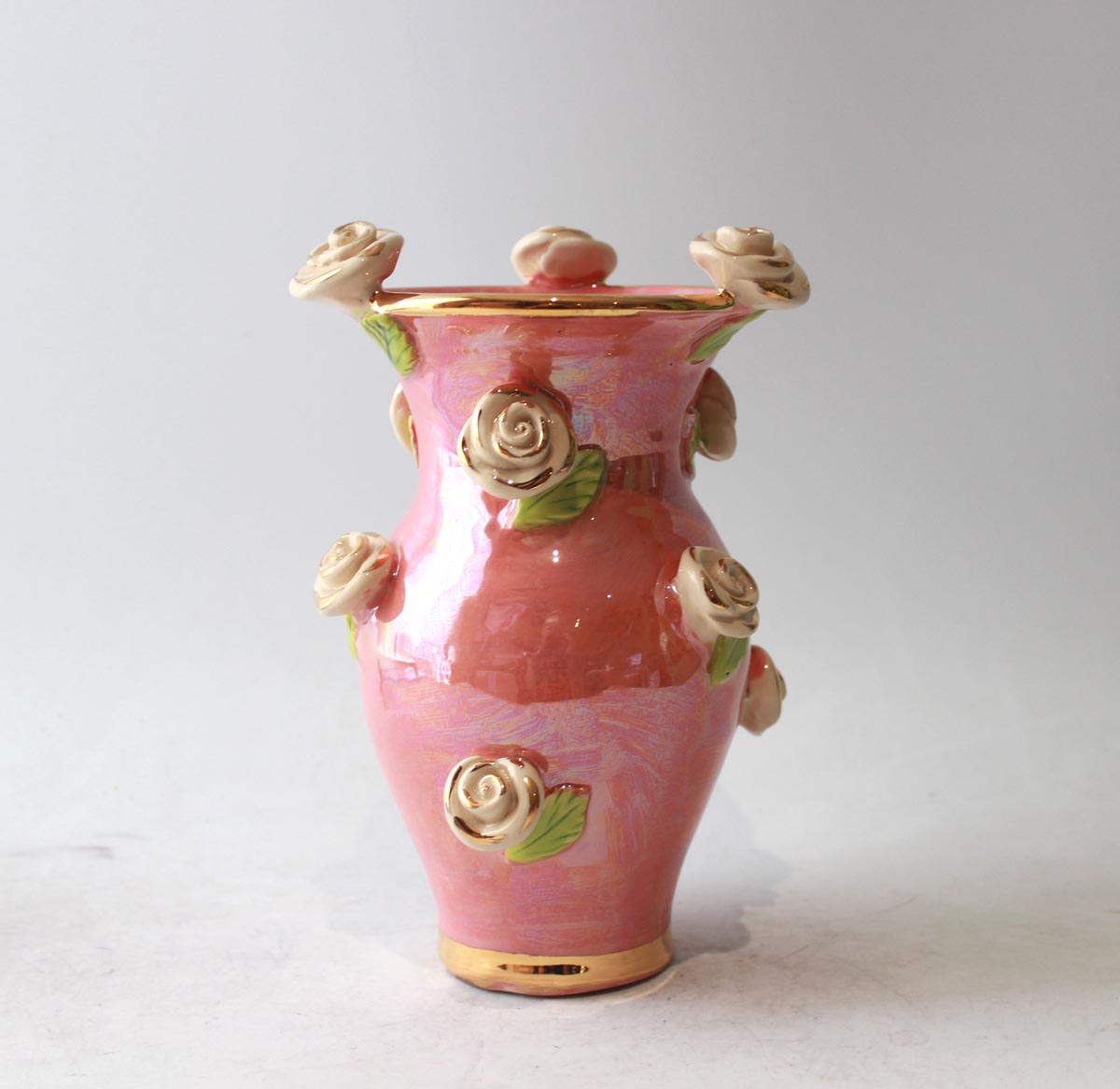 Small Rose Studded Vase in Iridescent Pink