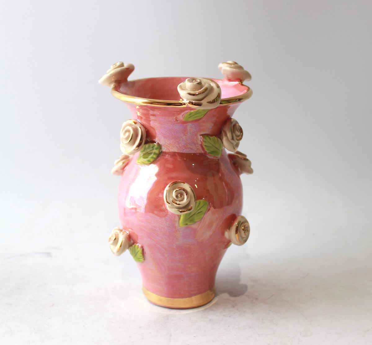 Small Rose Studded Vase in Iridescent Pink