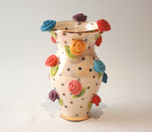 Small Rose Studded Vase in Iridescent Polka
