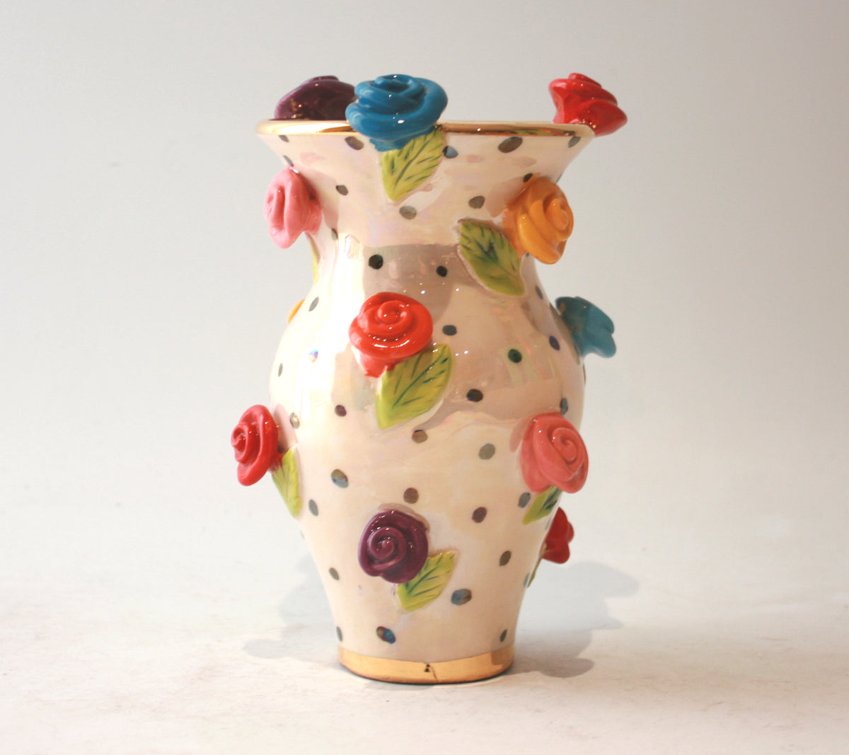 Small Rose Studded Vase in Iridescent Polka