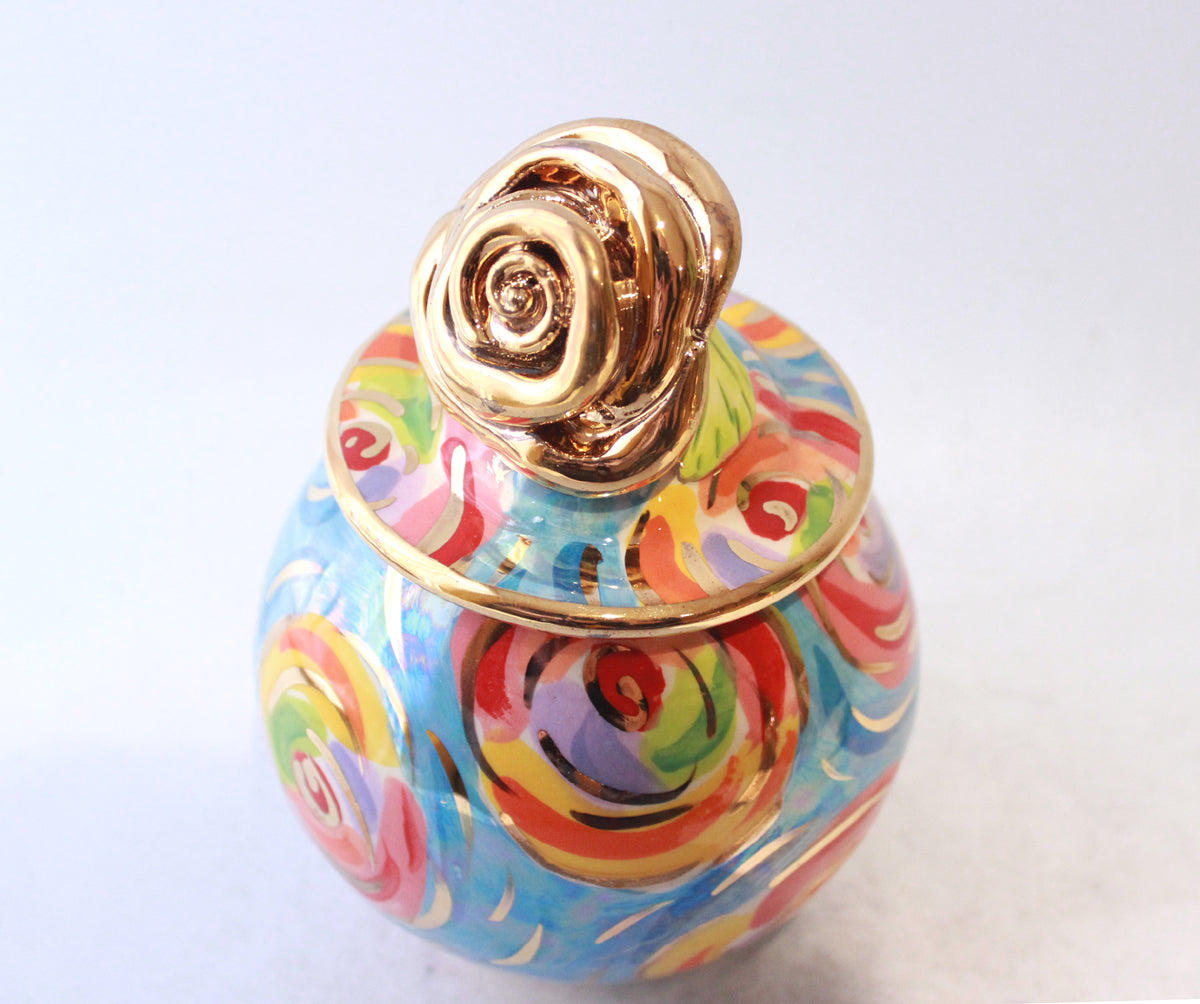 Small Round Rose Lidded Tea Caddy in Swirls