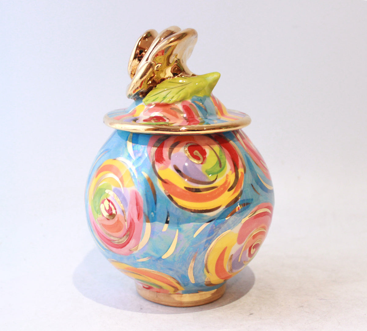 Small Round Rose Lidded Tea Caddy in Swirls