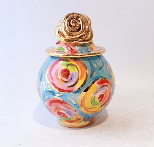 Small Round Rose Lidded Tea Caddy in Swirls