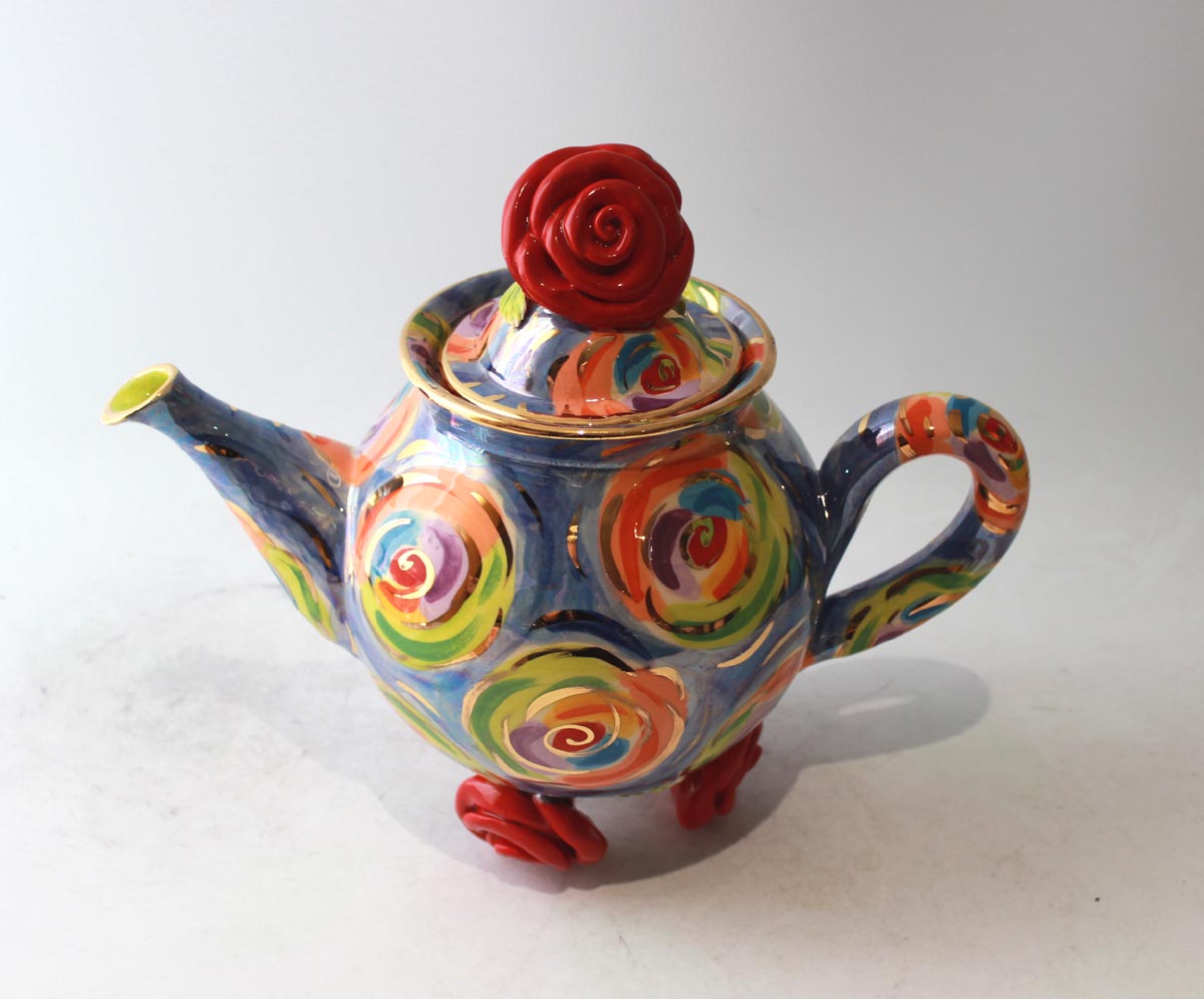 Medium Rose Footed Teapot in Swirls