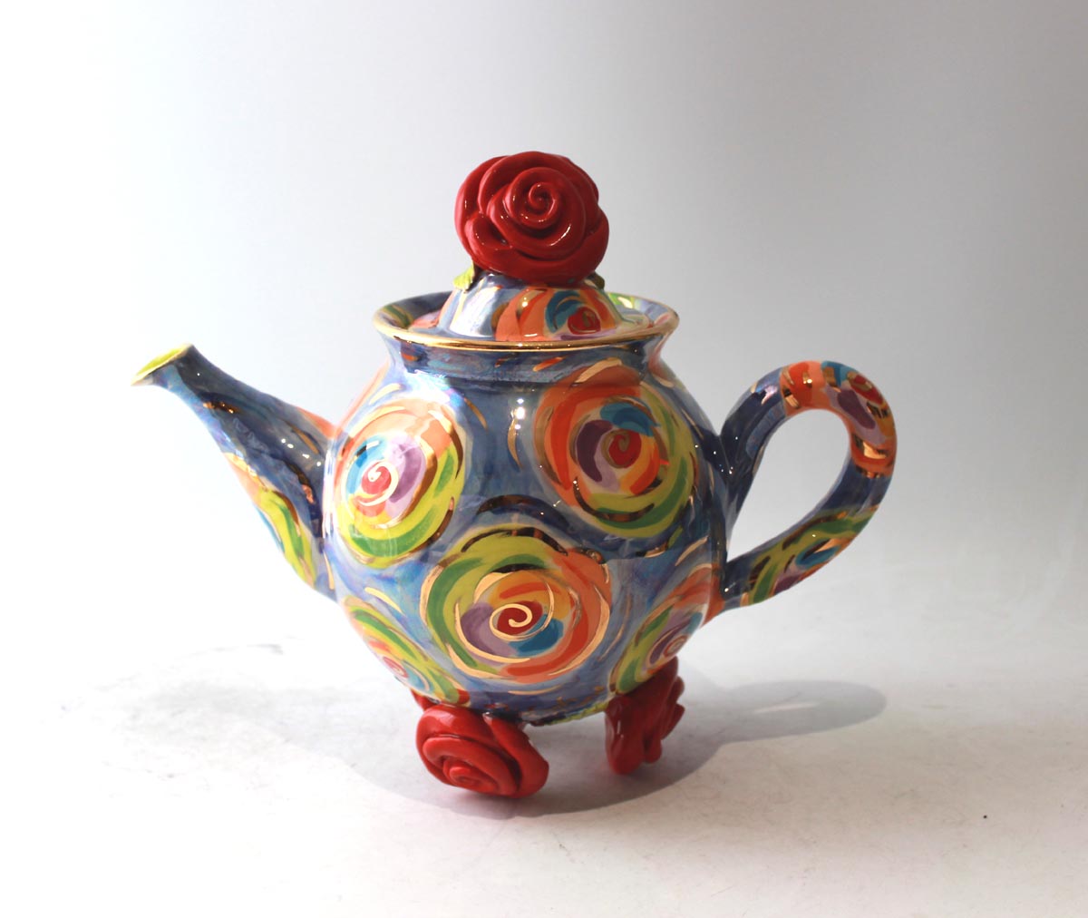 Medium Rose Footed Teapot in Swirls