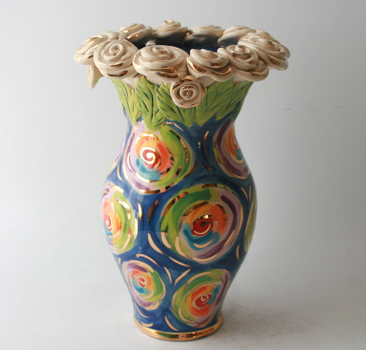 Medium Rose Encrusted Vase in Swirls