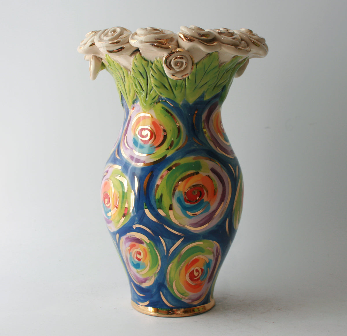 Medium Rose Encrusted Vase in Swirls