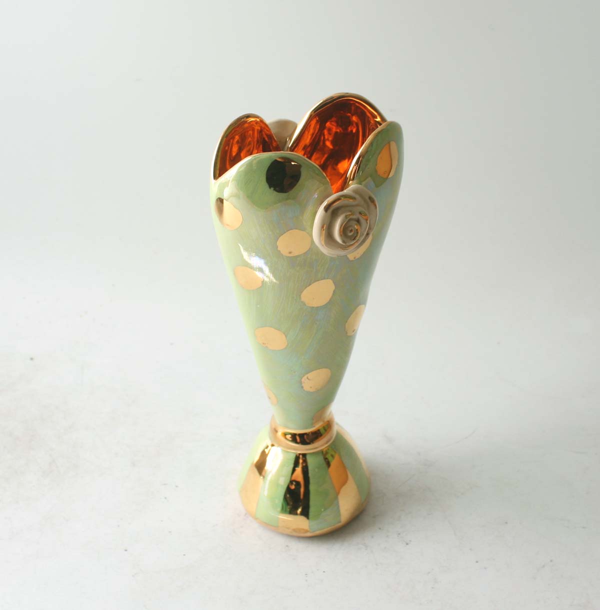 Tiny Heart Vase in Gold Dots on Iridescent Green