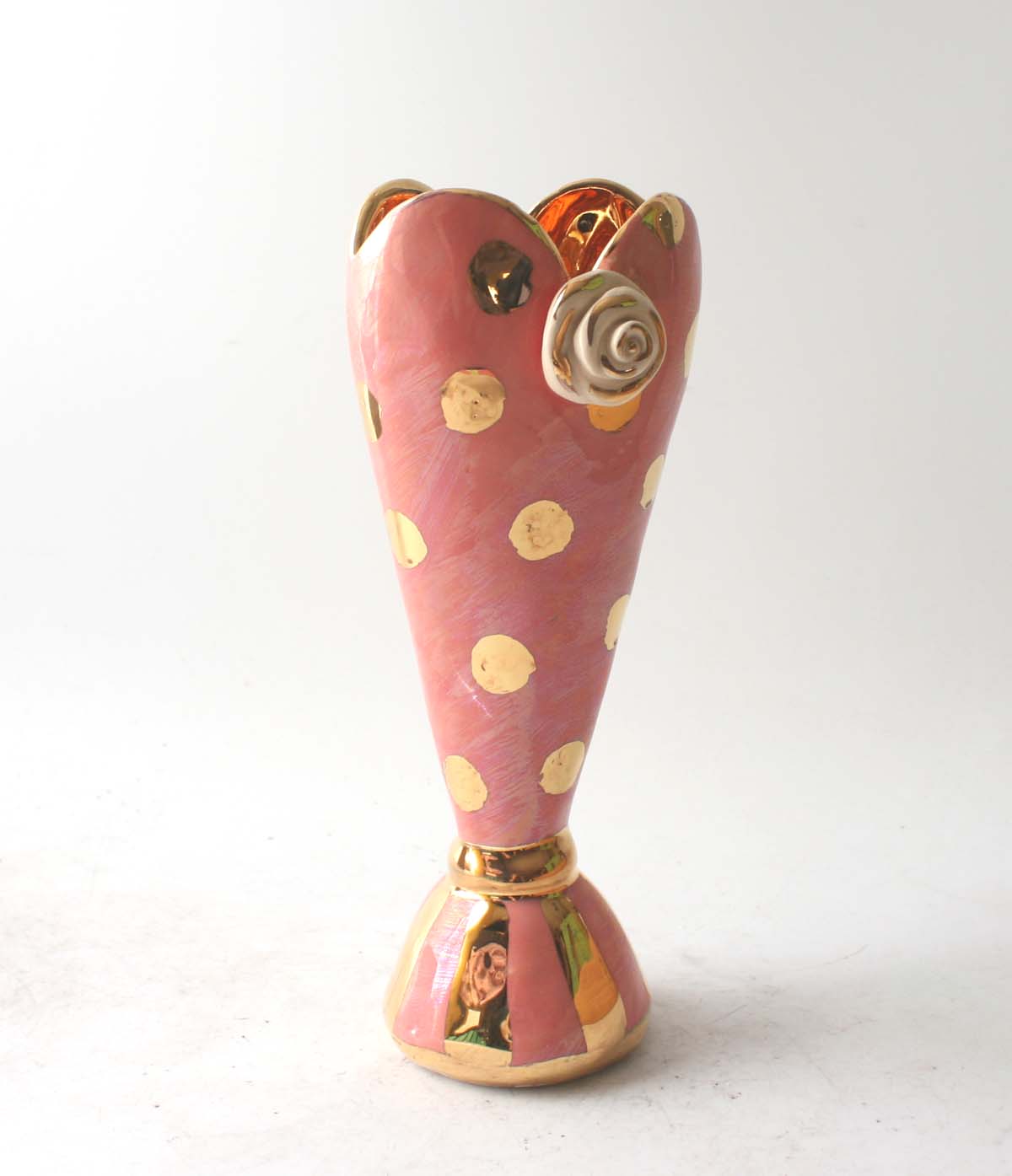 Tiny Heart Vase in Gold Dots on Iridescent Pink