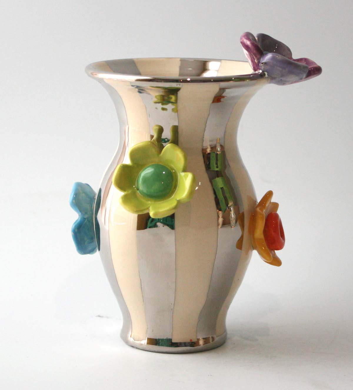 Tiny Multiflower Studded Vase in Silver and White Stripes - MaryRoseYoung