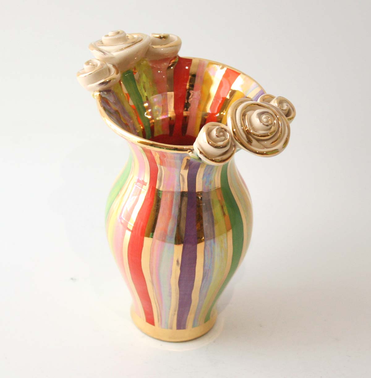 Tiny Rose Edged Vase in Lustred Stripe - MaryRoseYoung