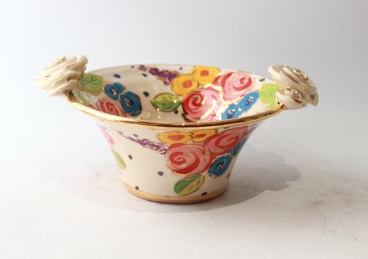 Small Rose Edged Serving Bowl in Vintage Floral