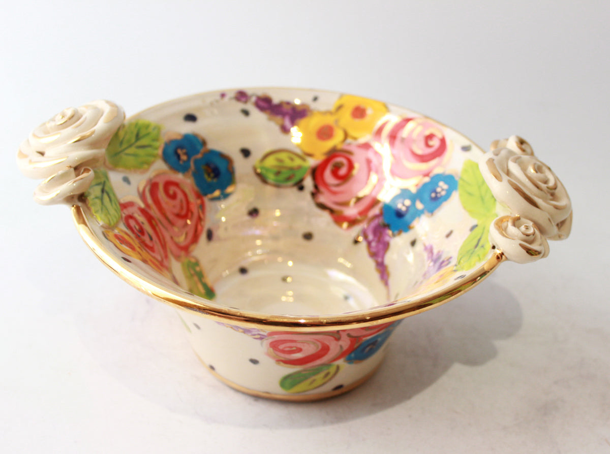 Small Rose Edged Serving Bowl in Vintage Floral