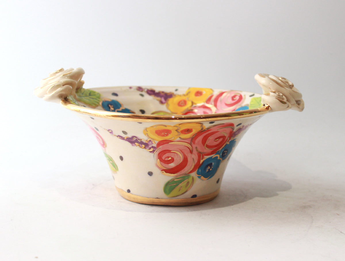 Small Rose Edged Serving Bowl in Vintage Floral