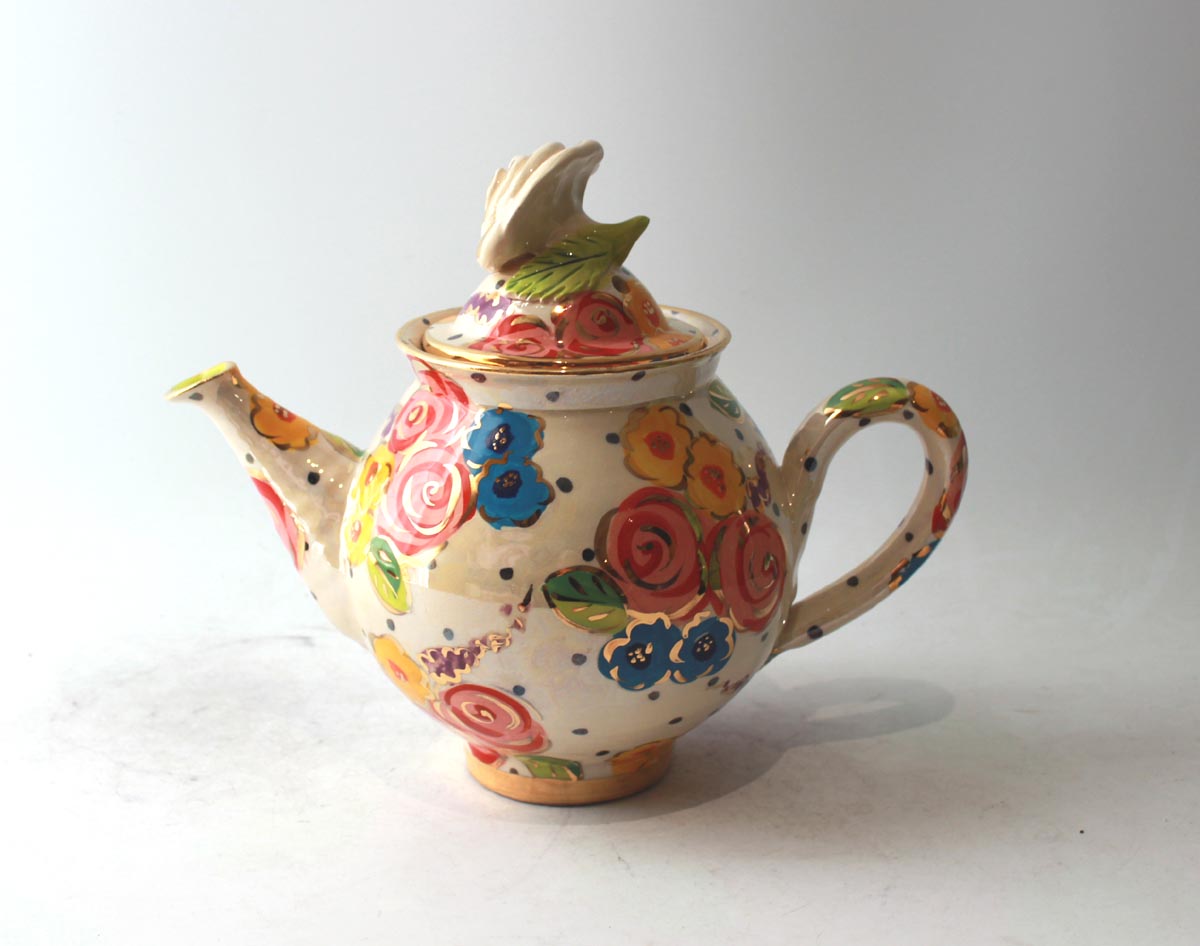 Medium Rose Lidded Teapot in Vintage Floral