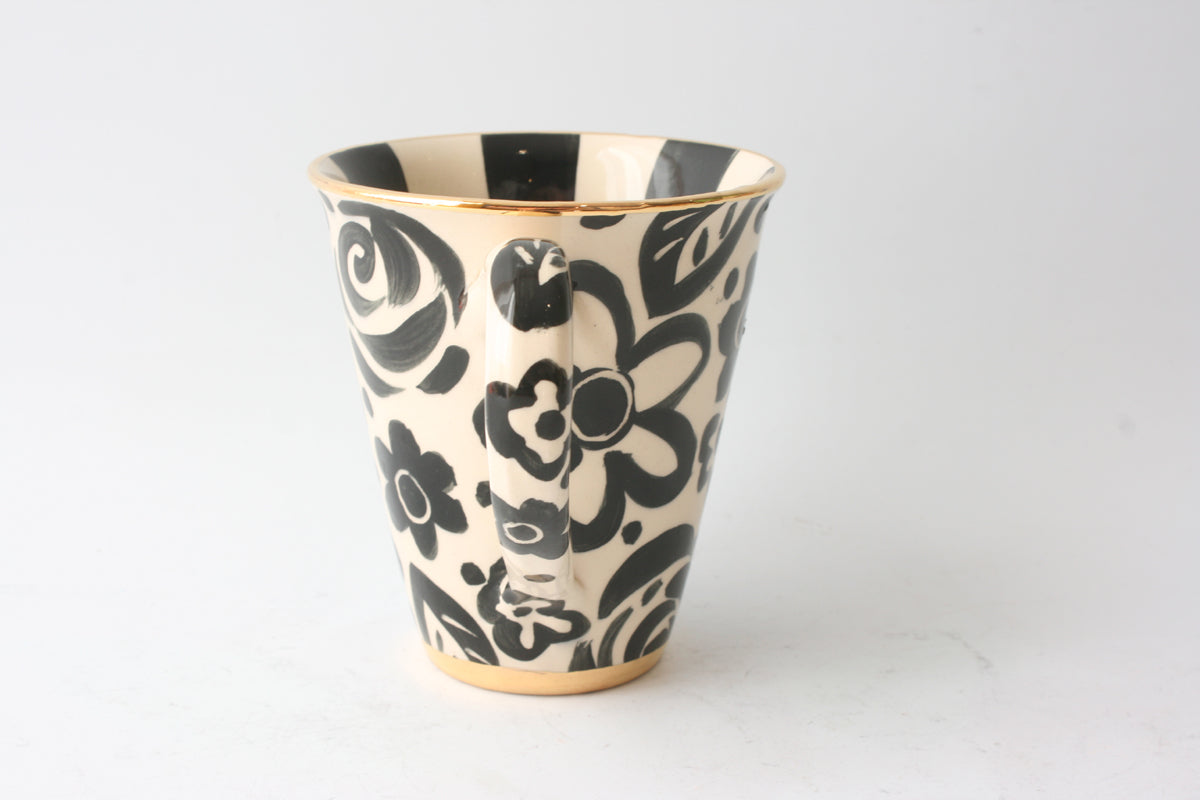 Large Mug Black and White Blooms - MaryRoseYoung