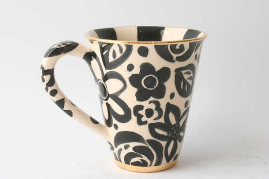 Large Mug Black and White Blooms - MaryRoseYoung