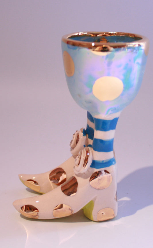 Egg Cup with Pale Blue and Gold Dots - MaryRoseYoung