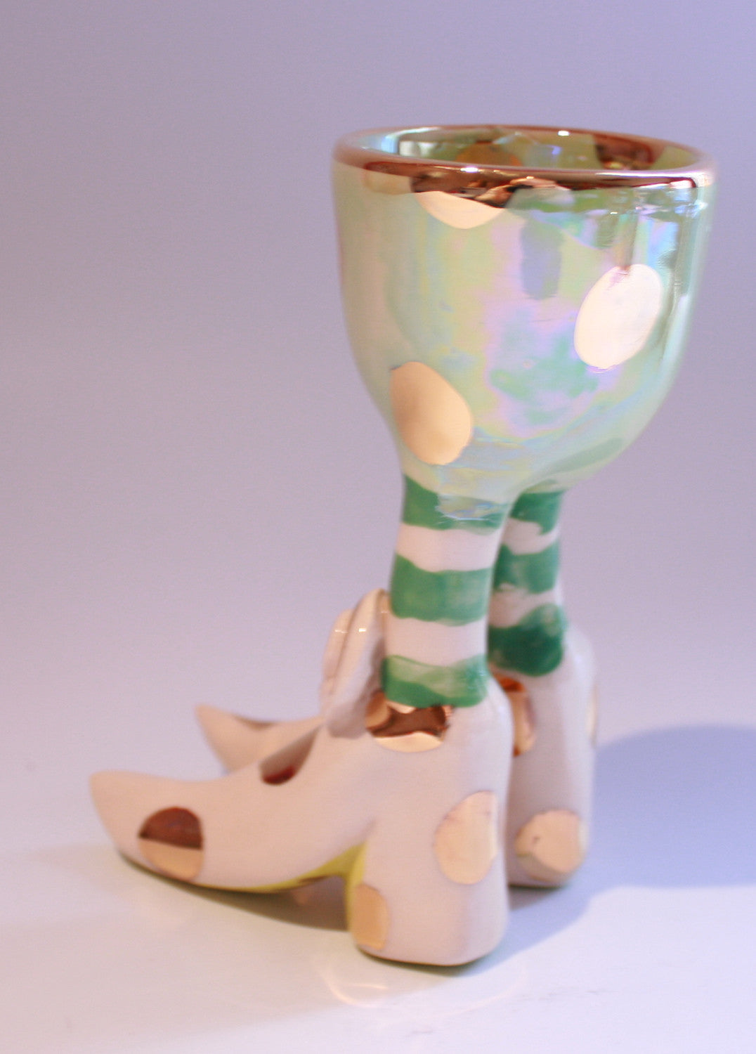 Egg Cup with Pale Green and Gold Dots - MaryRoseYoung