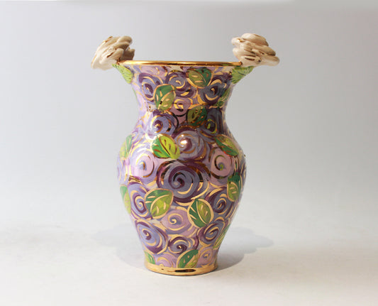 Medium Rose Edged Vase in Purple Rosebush