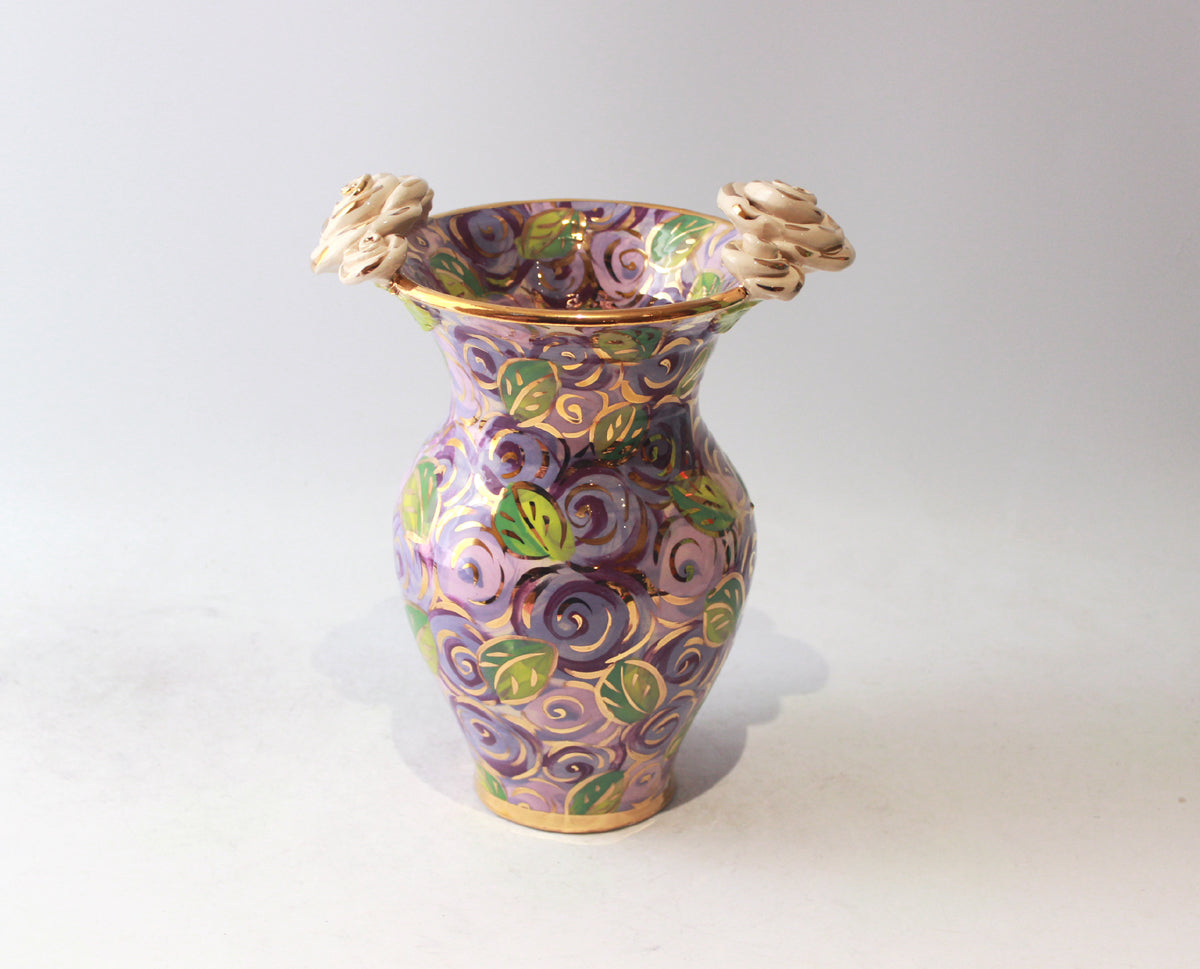 Medium Rose Edged Vase in Purple Rosebush