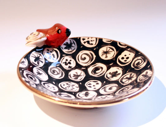 Robin Edged Saucer Black and White - MaryRoseYoung