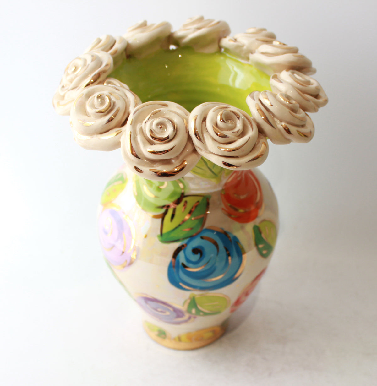 Medium Rose Encrusted Vase in Pastel Block Rose