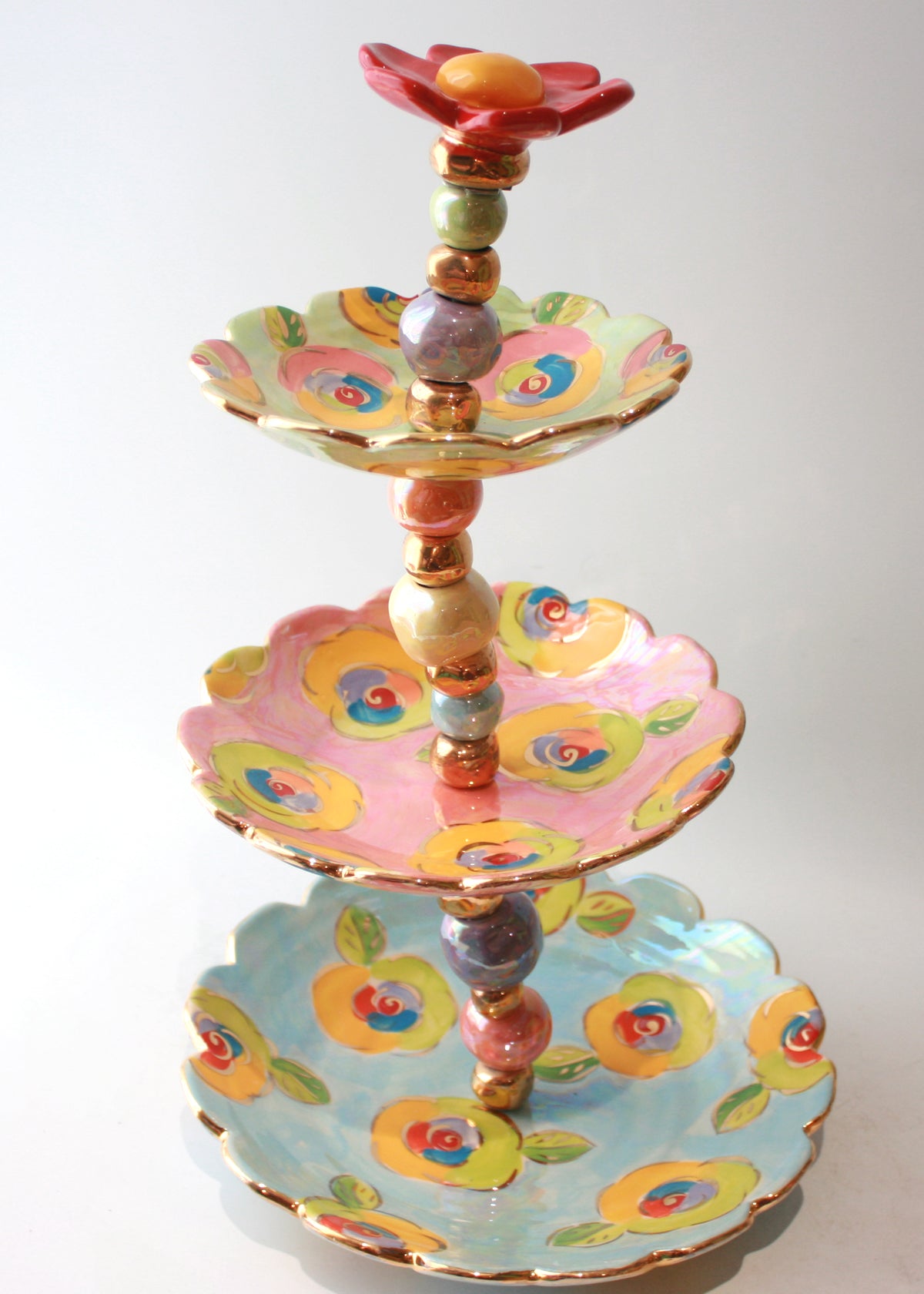 Three Tiered Wonky Cakestand in Iridescent Pastels