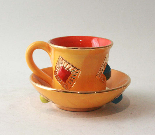 Jewelled Demi-Tasse and Saucer in Yellow