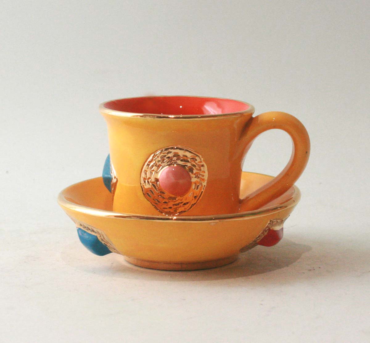 Jewelled Demi-Tasse and Saucer in Yellow