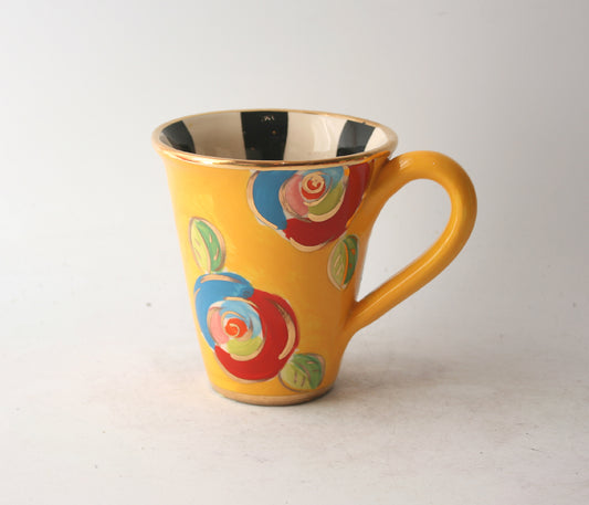 New Shape Large Mug in New Rose Yellow with Black and White Stripes