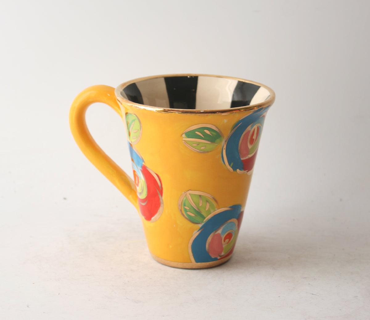 New Shape Large Mug in New Rose Yellow with Black and White Stripes