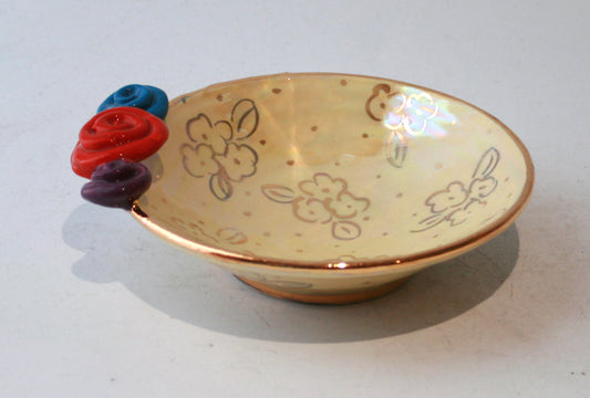 Rose Saucer in Yellow with Gold Dots and Posies