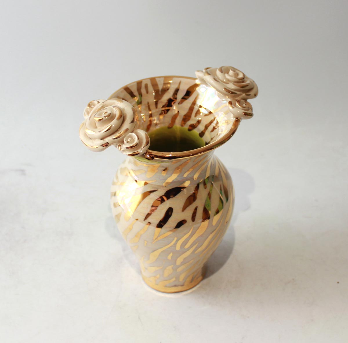 Small Rose Edged Vase in Gold Zebra